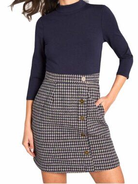 MODCLOTH Partners in Poise Twofer Dress Navy Tweed Pockets Career Size Medium